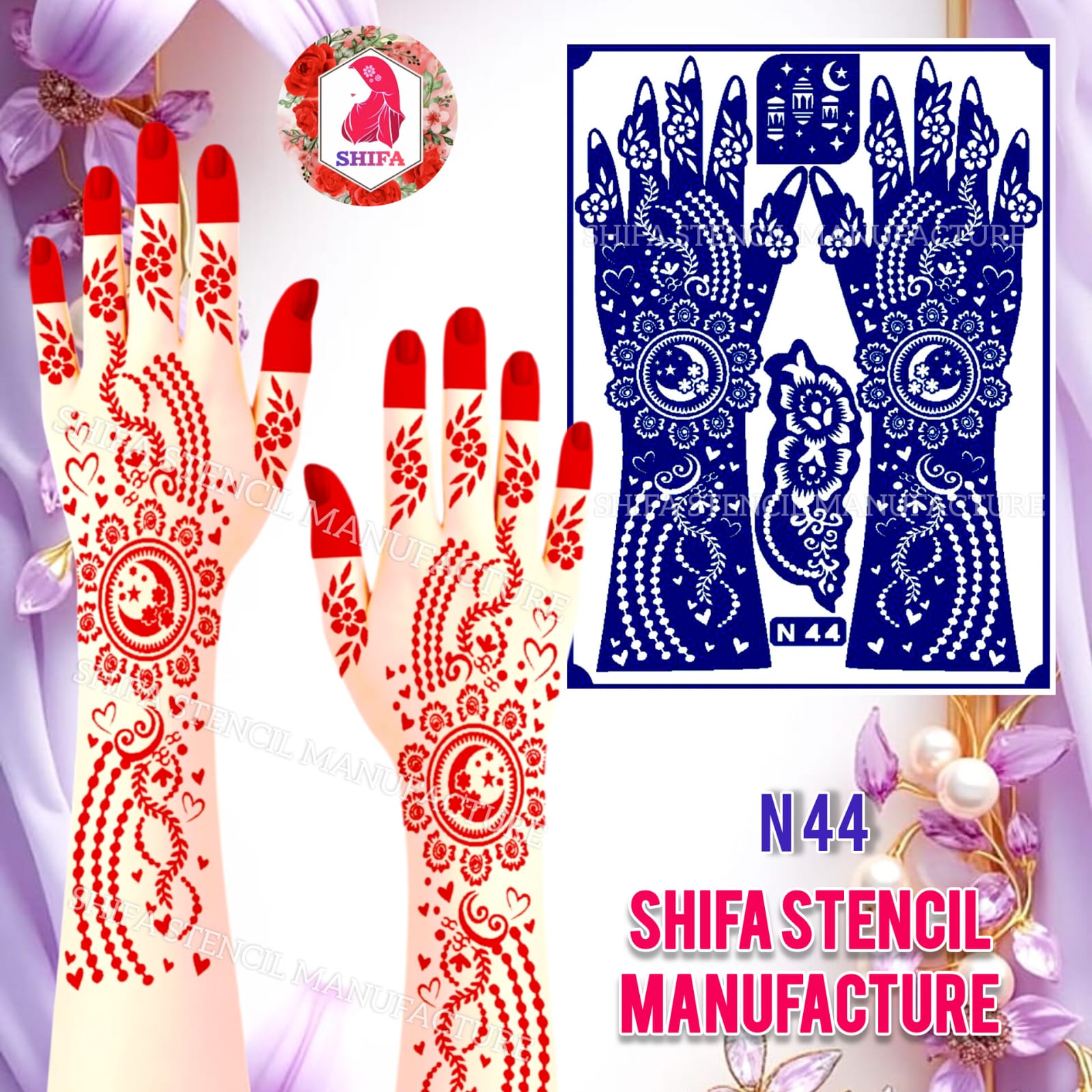 N 44 Celestial Grace Paisley Sticker Overview Henna Stencil - Shifa Stencil